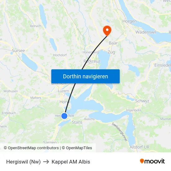 Hergiswil (Nw) to Kappel AM Albis map