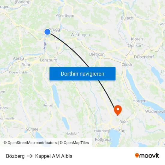 Bözberg to Kappel AM Albis map