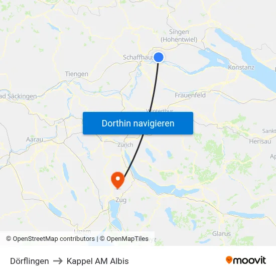 Dörflingen to Kappel AM Albis map