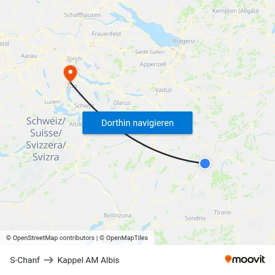 S-Chanf to Kappel AM Albis map