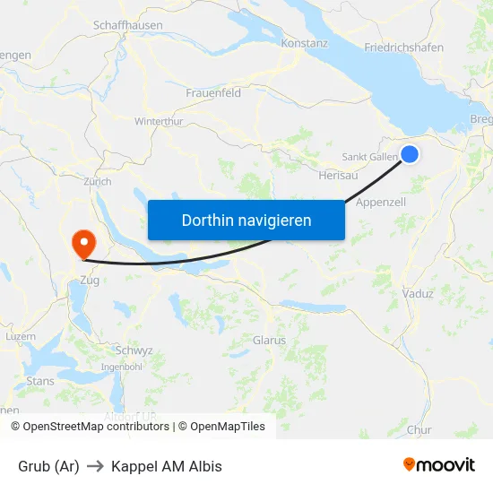 Grub (Ar) to Kappel AM Albis map