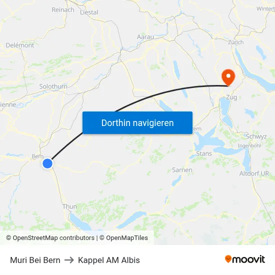 Muri Bei Bern to Kappel AM Albis map