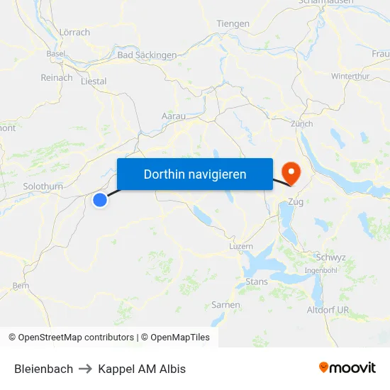Bleienbach to Kappel AM Albis map