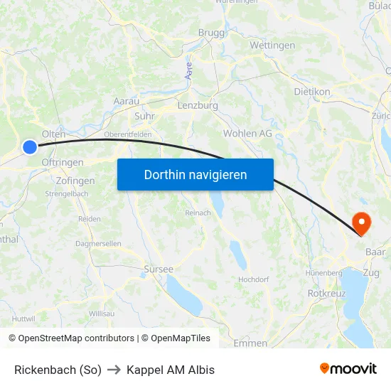 Rickenbach (So) to Kappel AM Albis map