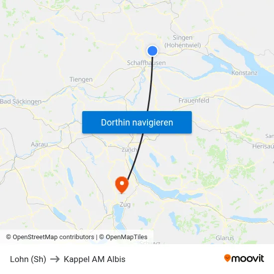 Lohn (Sh) to Kappel AM Albis map