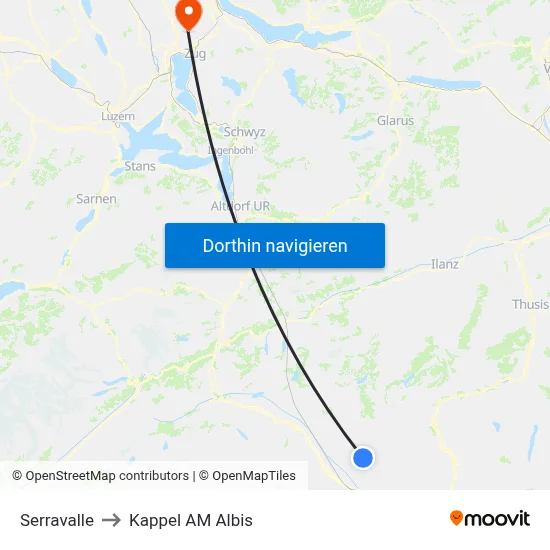 Serravalle to Kappel AM Albis map