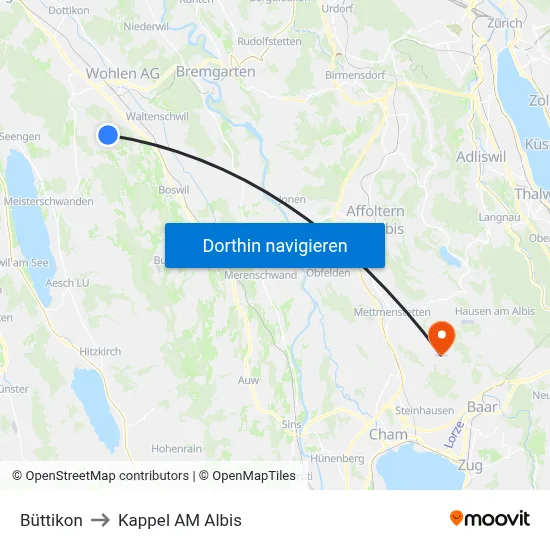 Büttikon to Kappel AM Albis map