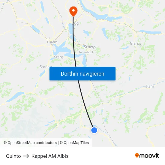 Quinto to Kappel AM Albis map