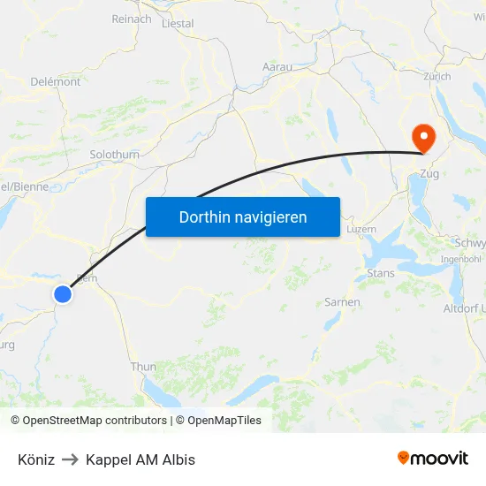 Köniz to Kappel AM Albis map