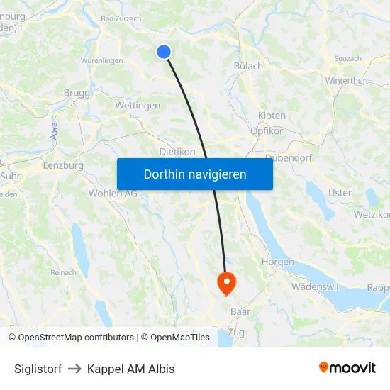Siglistorf to Kappel AM Albis map
