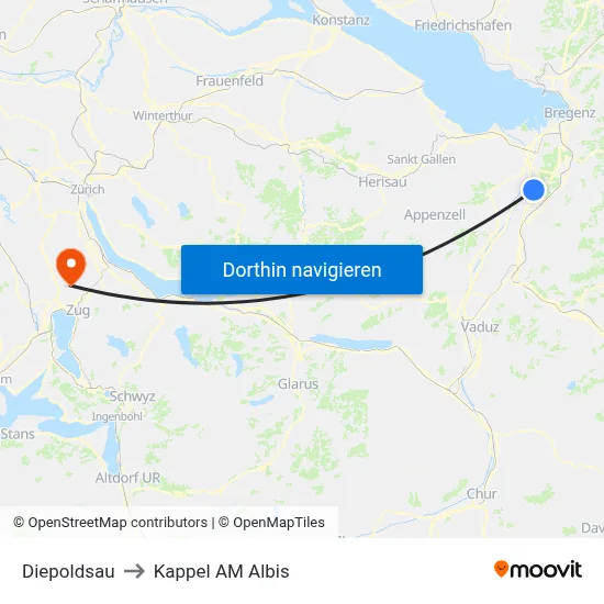 Diepoldsau to Kappel AM Albis map