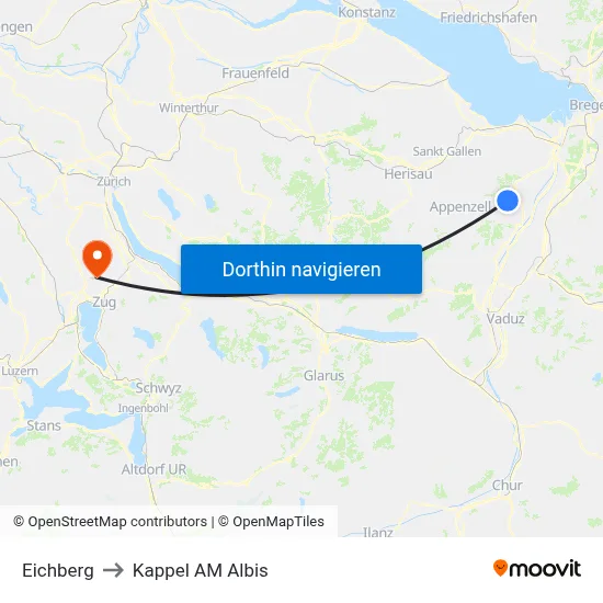 Eichberg to Kappel AM Albis map