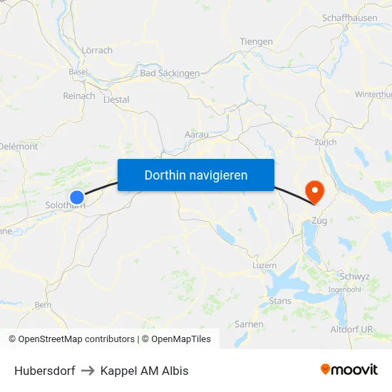 Hubersdorf to Kappel AM Albis map