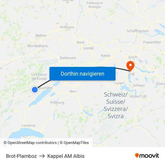 Brot-Plamboz to Kappel AM Albis map
