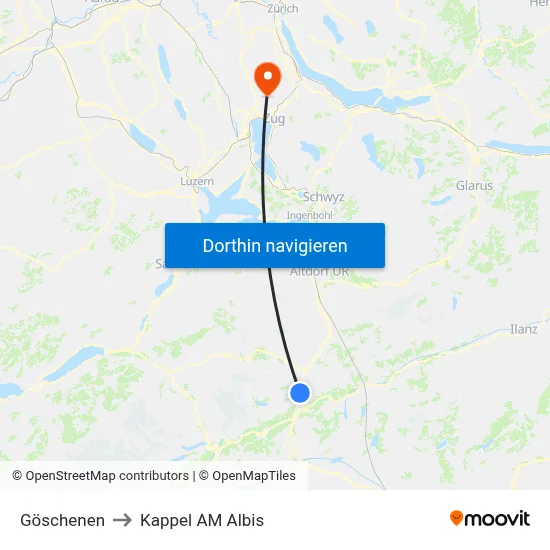 Göschenen to Kappel AM Albis map
