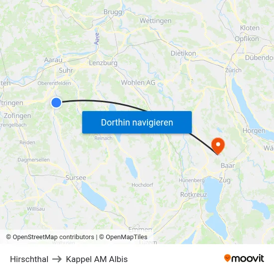 Hirschthal to Kappel AM Albis map