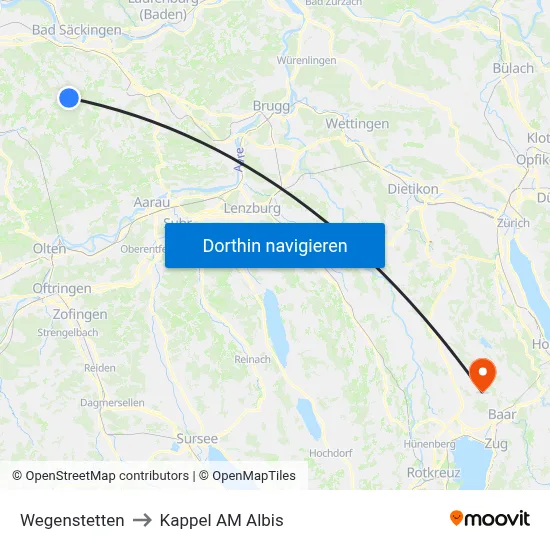 Wegenstetten to Kappel AM Albis map
