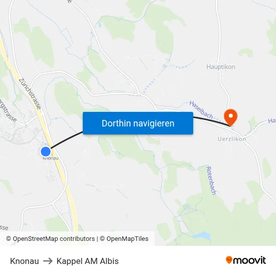 Knonau to Kappel AM Albis map