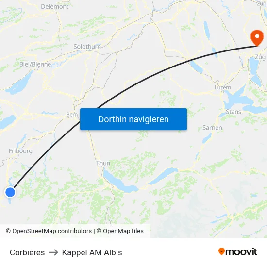 Corbières to Kappel AM Albis map