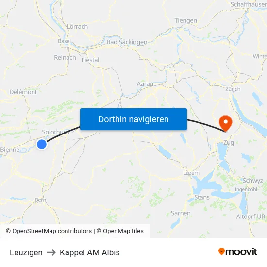 Leuzigen to Kappel AM Albis map