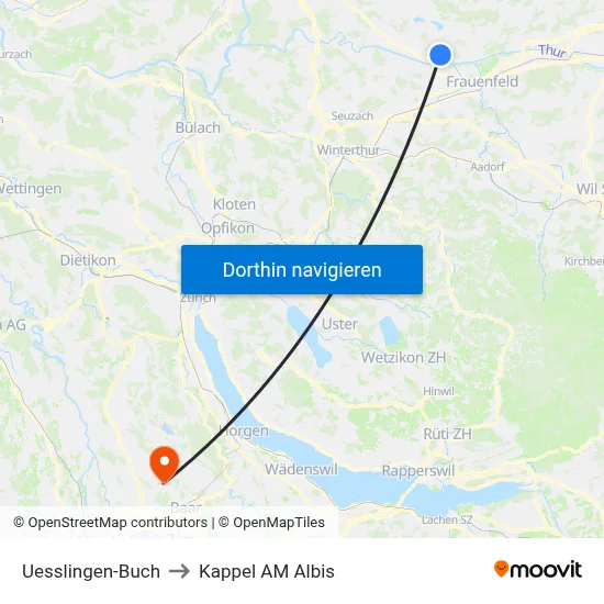 Uesslingen-Buch to Kappel AM Albis map