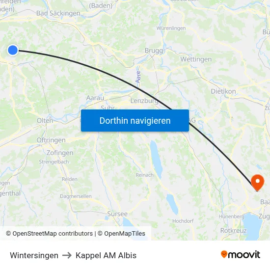 Wintersingen to Kappel AM Albis map