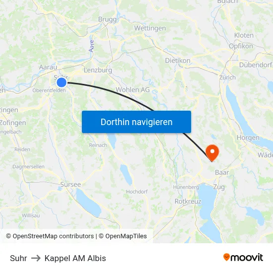 Suhr to Kappel AM Albis map