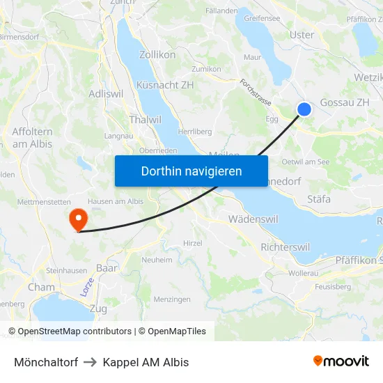 Mönchaltorf to Kappel AM Albis map