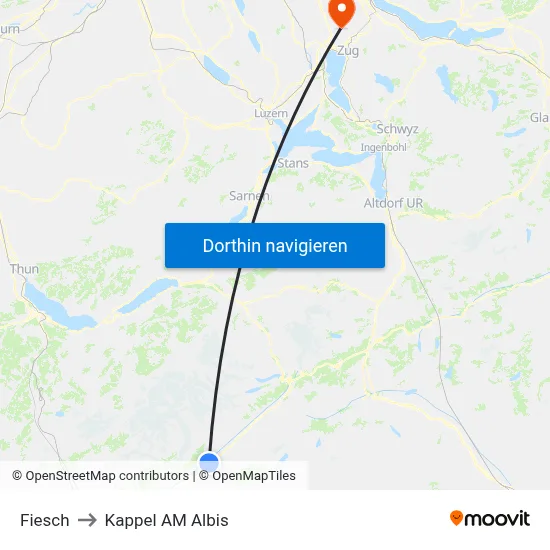 Fiesch to Kappel AM Albis map