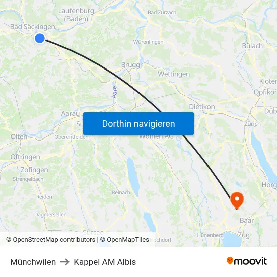Münchwilen to Kappel AM Albis map