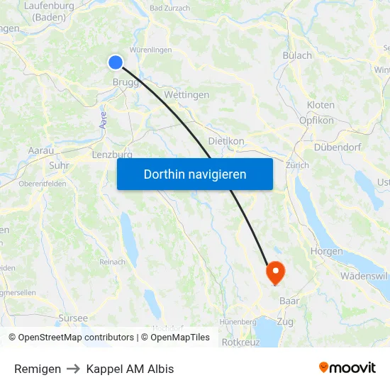 Remigen to Kappel AM Albis map