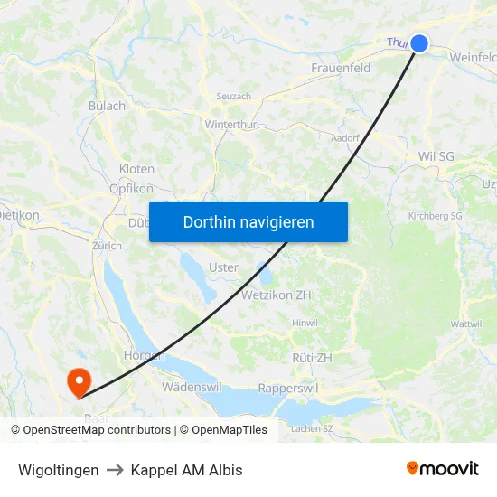 Wigoltingen to Kappel AM Albis map