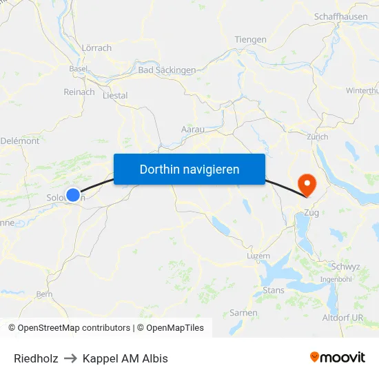 Riedholz to Kappel AM Albis map