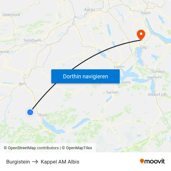 Burgistein to Kappel AM Albis map
