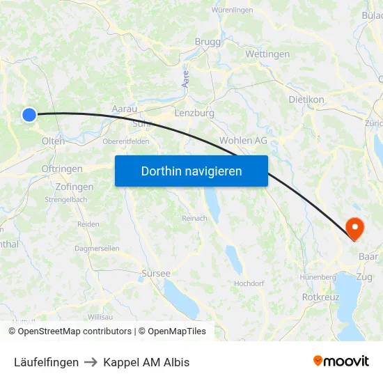 Läufelfingen to Kappel AM Albis map