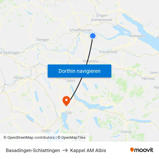 Basadingen-Schlattingen to Kappel AM Albis map