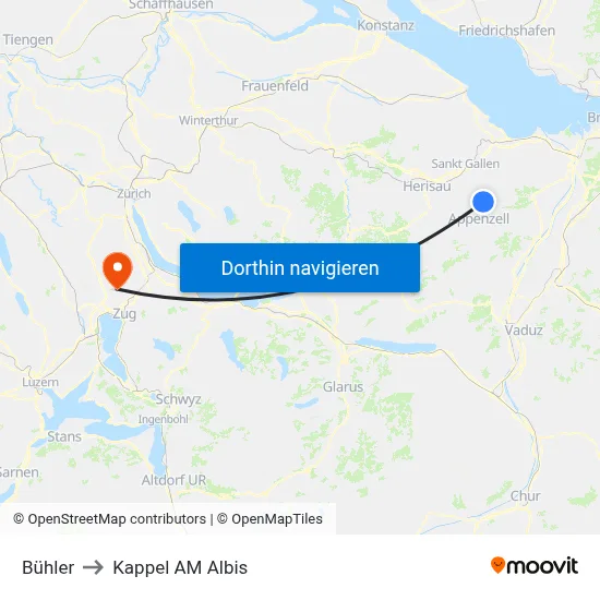 Bühler to Kappel AM Albis map