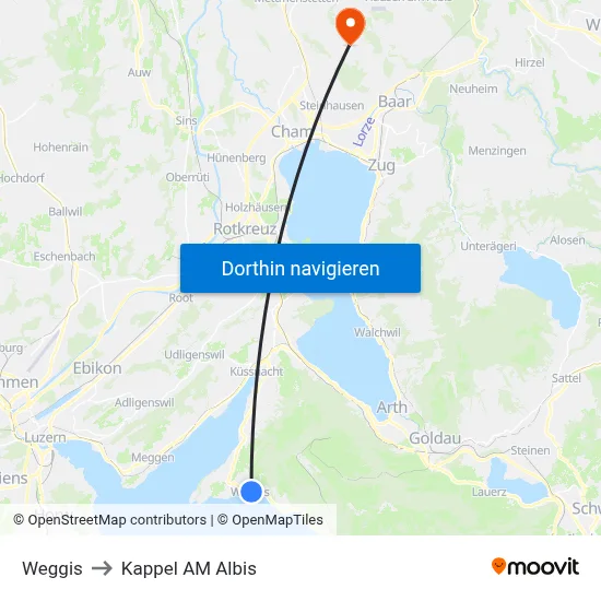 Weggis to Kappel AM Albis map