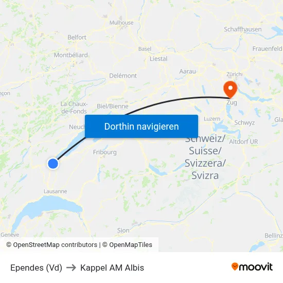 Ependes (Vd) to Kappel AM Albis map
