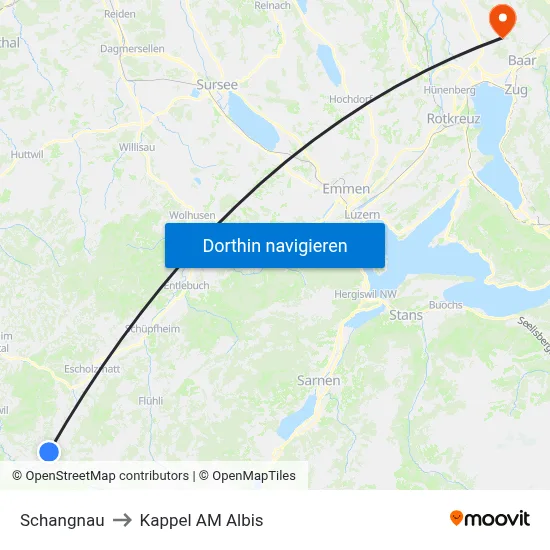 Schangnau to Kappel AM Albis map