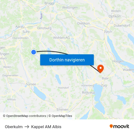 Oberkulm to Kappel AM Albis map