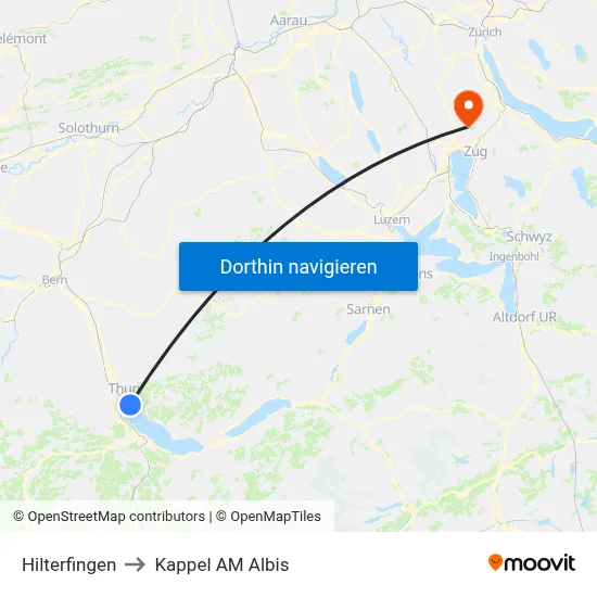 Hilterfingen to Kappel AM Albis map
