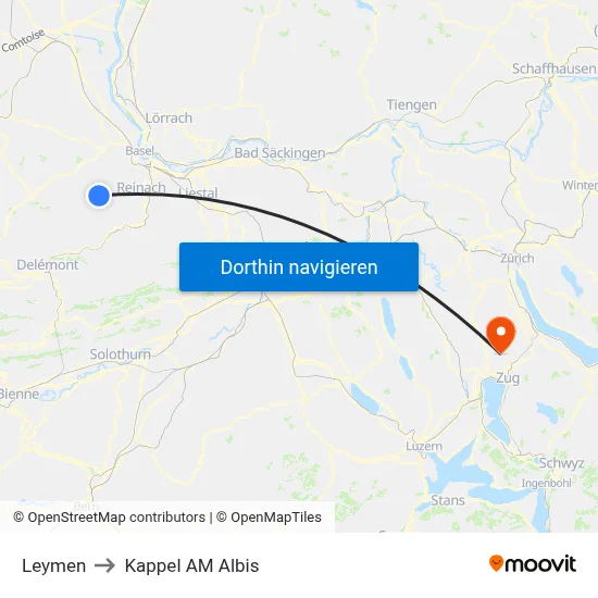 Leymen to Kappel AM Albis map