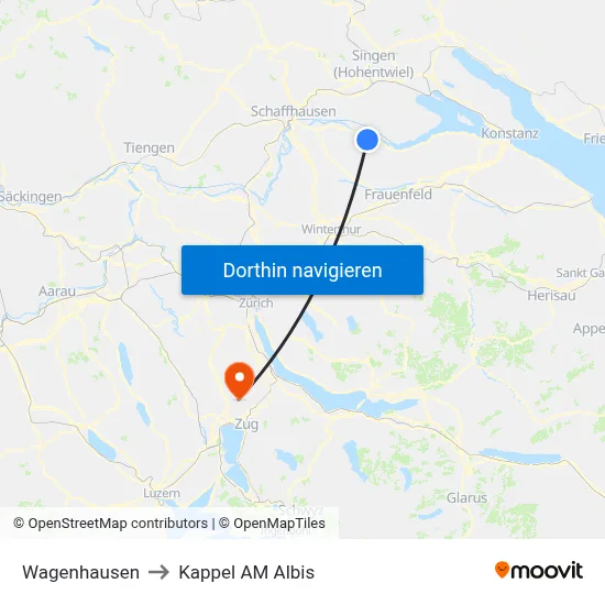 Wagenhausen to Kappel AM Albis map