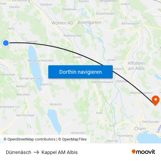Dürrenäsch to Kappel AM Albis map