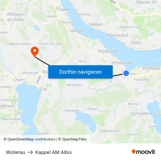 Wollerau to Kappel AM Albis map