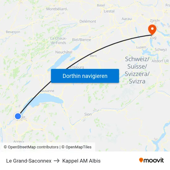 Le Grand-Saconnex to Kappel AM Albis map