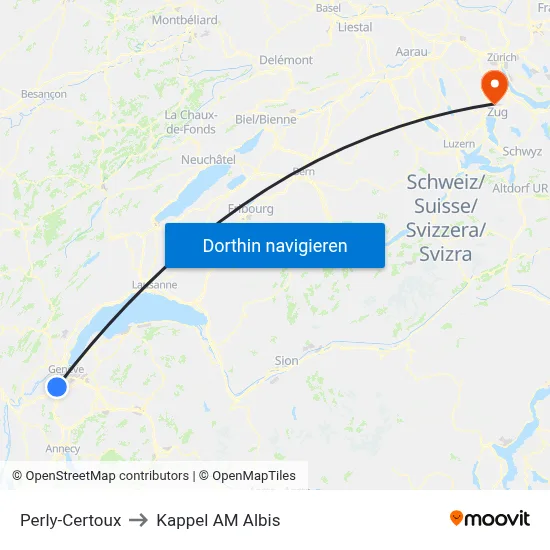 Perly-Certoux to Kappel AM Albis map