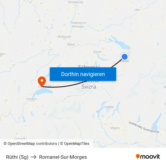Rüthi (Sg) to Romanel-Sur-Morges map