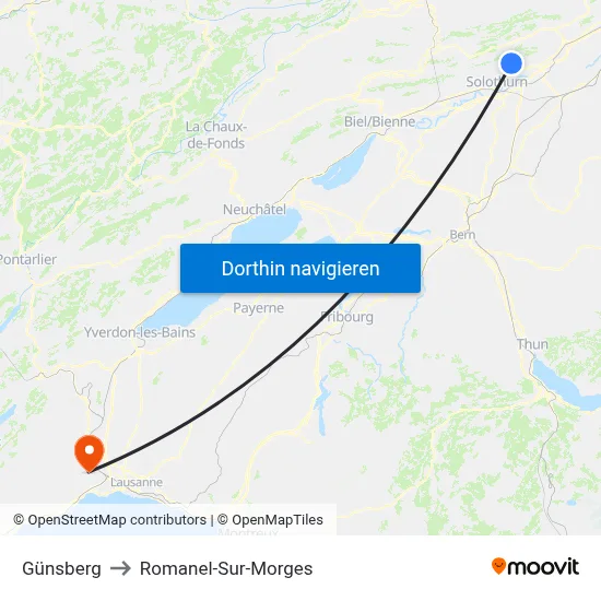 Günsberg to Romanel-Sur-Morges map